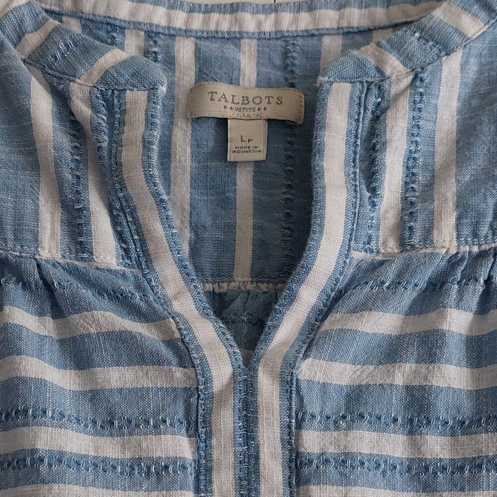 Talbots Blue & White Stripe Flutter Sleeve Blouse… - image 3